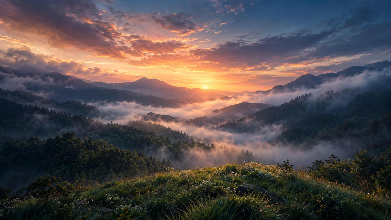 Sunrise in mountains